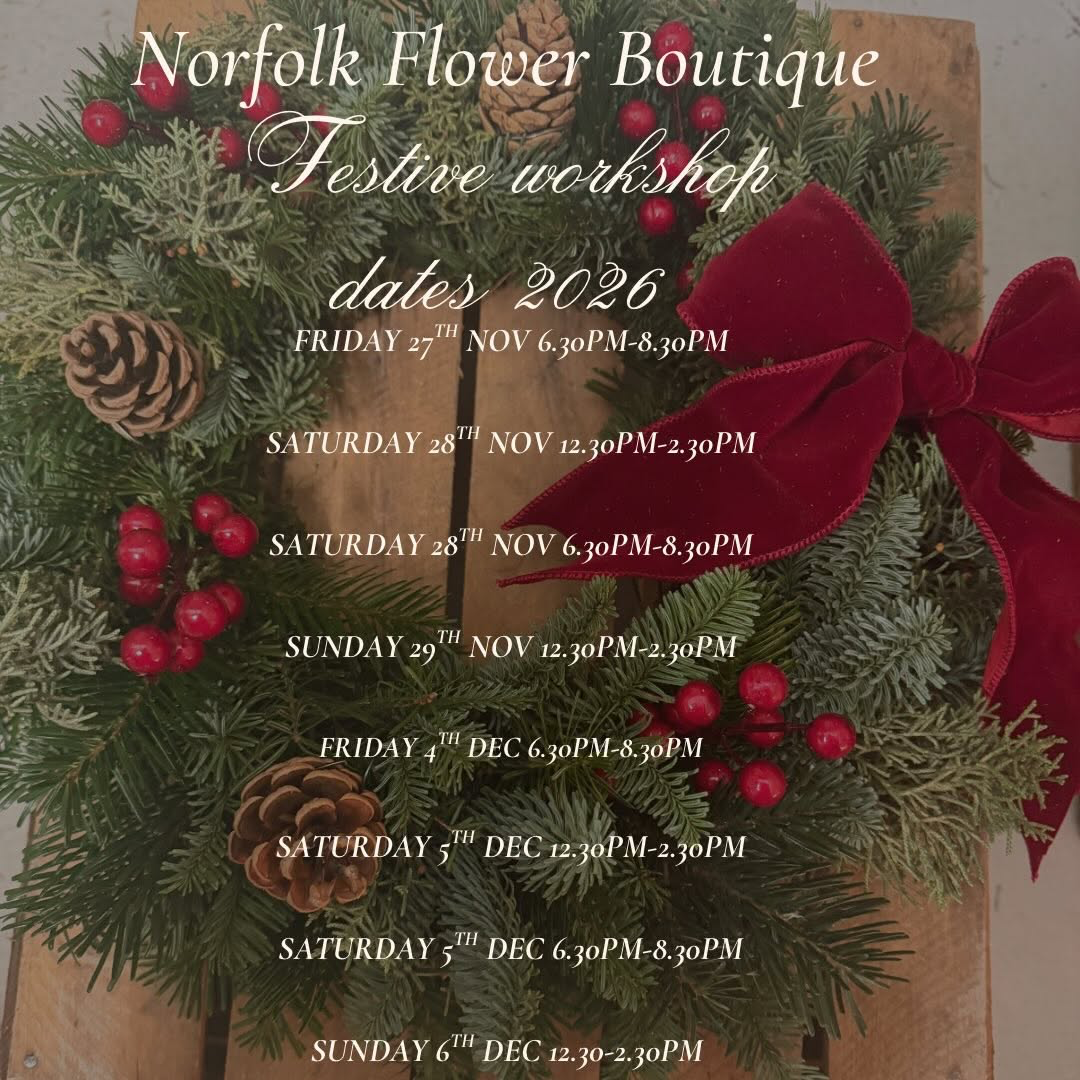 Norfolk Flower Boutique festive wreath workshop dates for November and December 2026